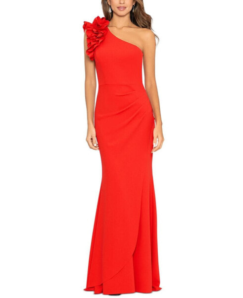 Petite Ruffled One-Shoulder Gown