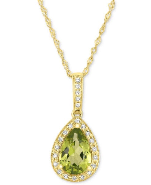 Peridot (1-1/2 ct. t.w.) & Diamond (1/10 ct. t.w.) Halo Pendant Necklace in 14k Gold, 16" + 2" extender