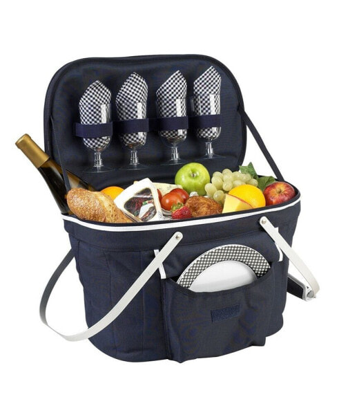 Collapsible Picnic Basket Cooler - Equipped with Service For 4