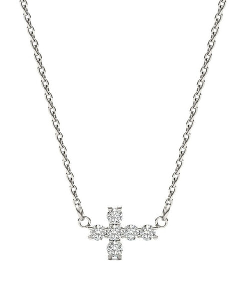 Charles & Colvard moissanite Fixed Cross Necklace (1/5 Carat Total Weight Certified Diamond Equivalent) in 14K White Gold