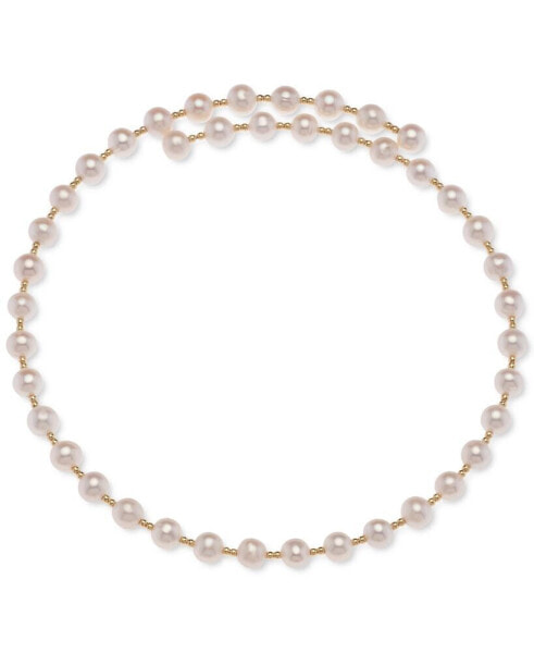 Macy's cultured Freshwater Pearl (6-1/2 - 7mm) & Polished Bead Coil 14-1/2" Choker Necklace in 18k Gold-Plated Sterling Silver