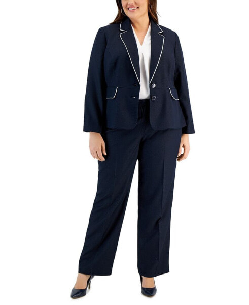 Plus Size Contrast-Trimmed Notch Collar Pantsuit