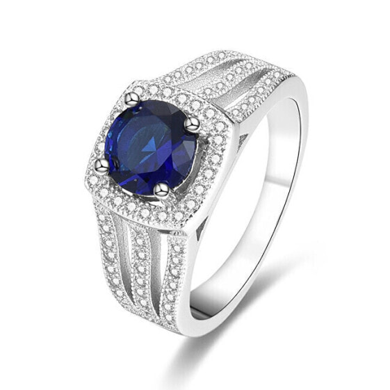 Silver ring with blue crystal AGG326