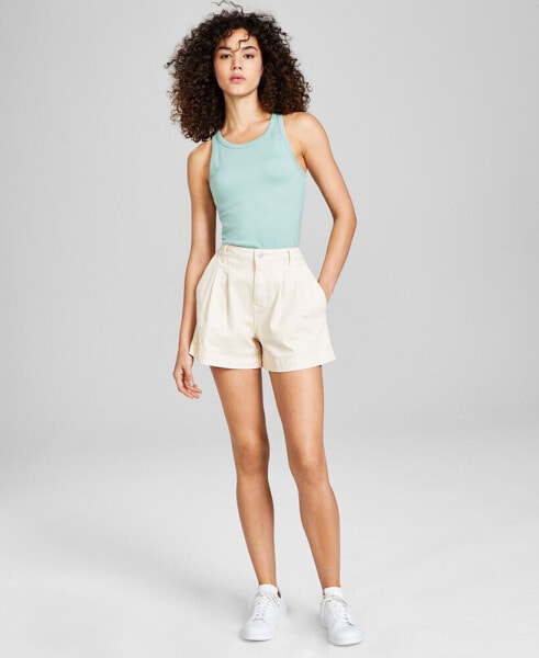 Women's High Rise Pleat-Front Denim Shorts, Created for Macy's