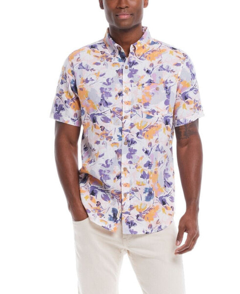 Men's Short Sleeve Print Linen Cotton Shirt