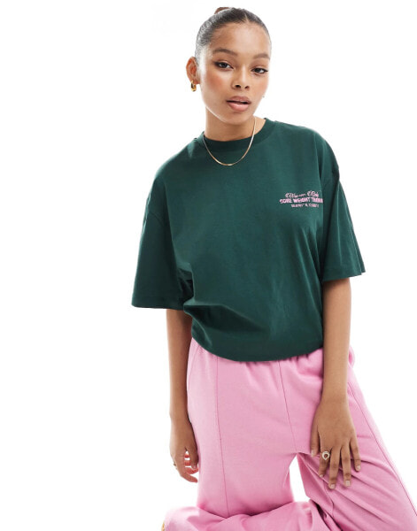 ASOS DESIGN oversized t-shirt with athletic back graphic in green