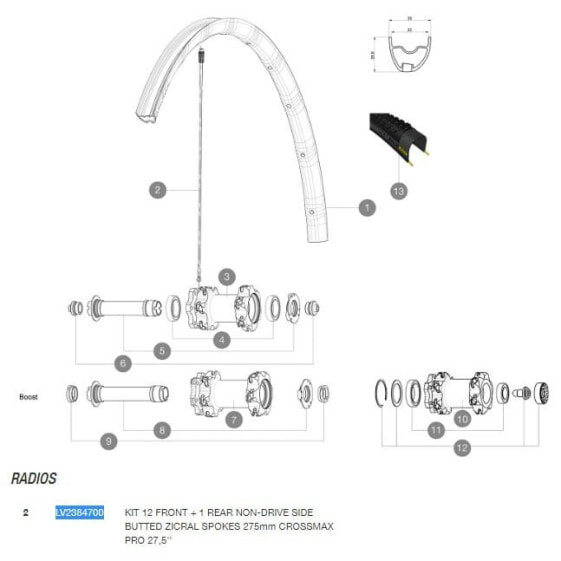 MAVIC Spokes Crossmax Pro 27.5 2017 Front/Rear Left 12 Units