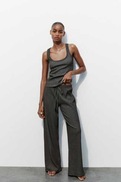 Textured straight-leg trousers