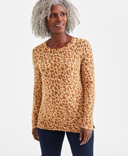 Women's Printed Crewneck Sweater, Created for Macy's