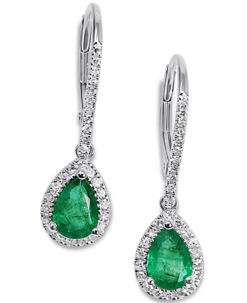 Emerald (1-1/5 ct. t.w.) & Diamond (1/3 ct. t.w.) Drop Earrings in 14k White Gold