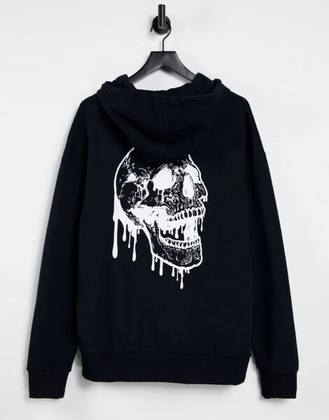 Jack & Jones Originals oversize hoodie with skull back print in black