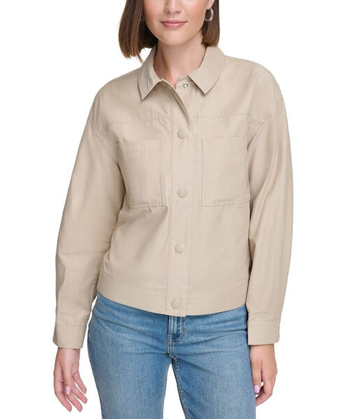 Women's Water-Resistant Twill Utility Shirt Jacket, Regular & Petite