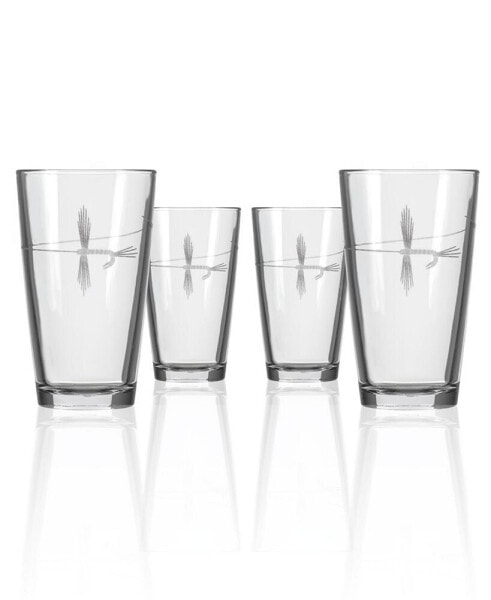 Fly Fishing Pint Glass 16Oz - Set Of 4 Glasses