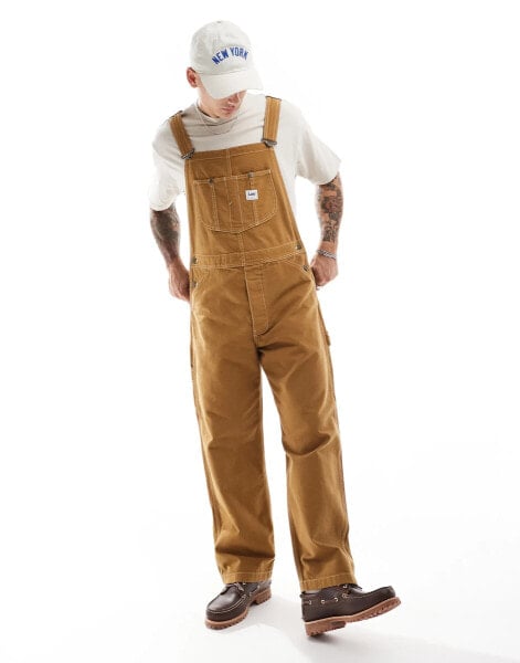 Lee unisex workwear relaxed fit canvas dungarees in tan