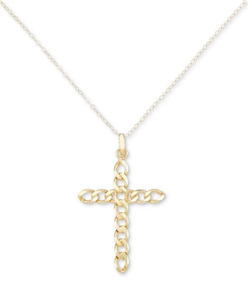 Curb Link Cross 18" Pendant Necklace in 14k Gold