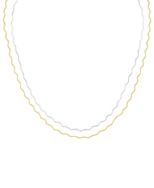 Silver-Plated and 18K Gold-Plated Zigzag Double Strand Chain Necklace