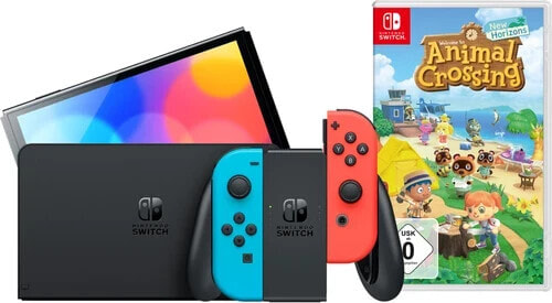 Nintendo Switch OLED Red/Blue + Animal Crossing New Horizons