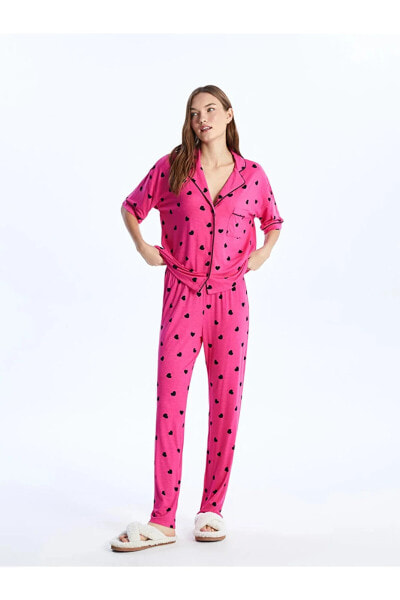 Пижама LC Waikiki LCW DREAM Gömlek Yaka Baskılı Uzun Kollu Kadın Pijama Takımı