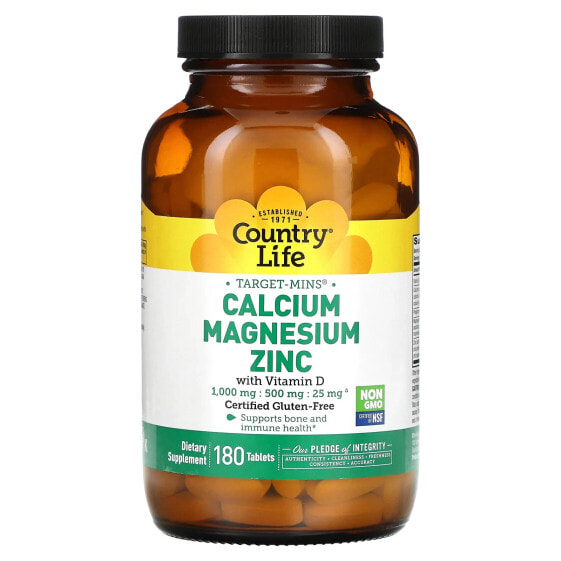 Кальций-магний-цинк с витамином D Country Life 180 таблеток