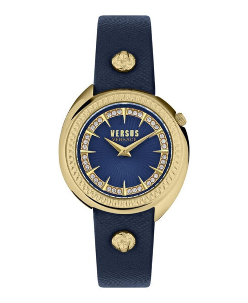 Women's Tortona Crystal 2 Hand Quartz Blue Genuine Leather Watch, 38mm