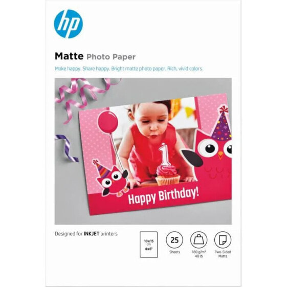 HP Mattfotopapier, 180 g / m2, 10 x 15 cm, 25 Blatt (7HF70A)
