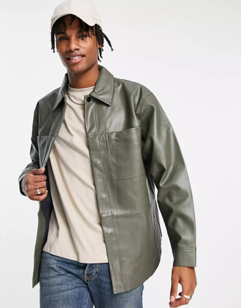 River Island PU overshirt in green