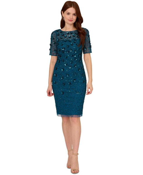 Beaded Floral Sheath Dress