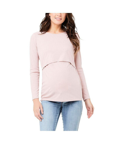 Maternity Tessa Long Sleeve Rib Up/Down Nursing Top Dusty Pink