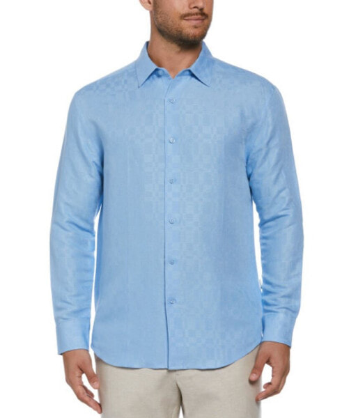 Men's Long Sleeve Button Front Linen Blend Dobby Shirt