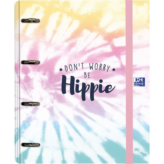 OXFORD HAMELIN Binder 4 Rings With Replacement And Rubber Ties Dye A4+ Extra -Launch Cover With Replacement 5 Bands Color Of 100 Leaves And Grid 5X5 ´´Hippie´´