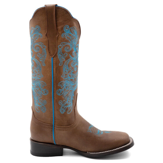 Ferrini Ella Embroidery Square Toe Cowboy Womens Brown Casual Boots 8109310