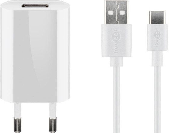 Wentronic flach1A USB-C 45300 Caricatore USB Presa di corrente Corrente di uscita max. 1000 mA 1 x Presa A USB 2.0 - spina - Indoor - AC - 5 V - 1 m - White