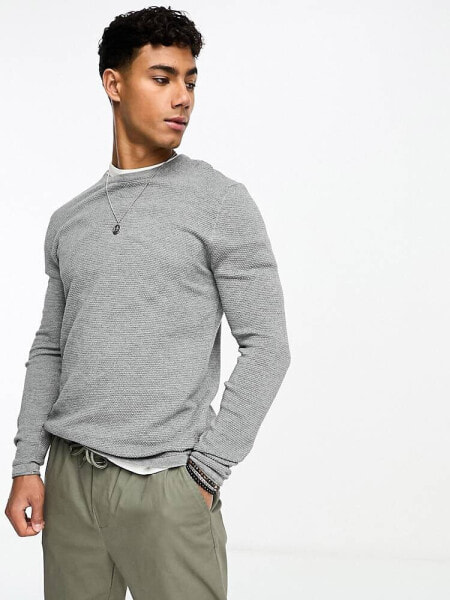 ONLY & SONS crew neck textured knit jumper in navy