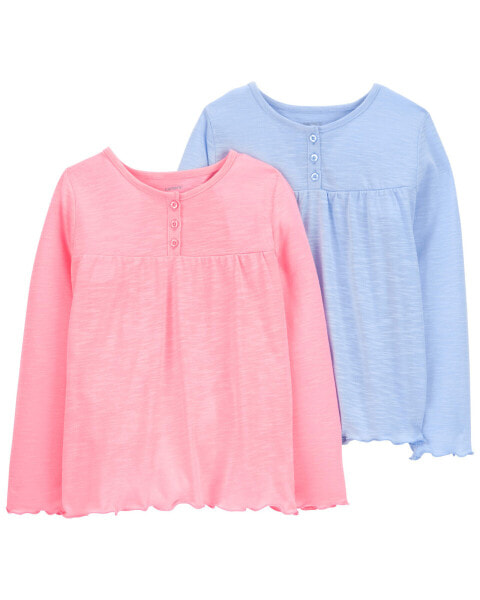 Kid 2-Pack Long-Sleeve Henley Pajama Sleep Tees 6