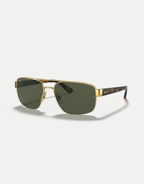 Ray-Ban rb3663 irregular sunglasses in gold with green lens in gold