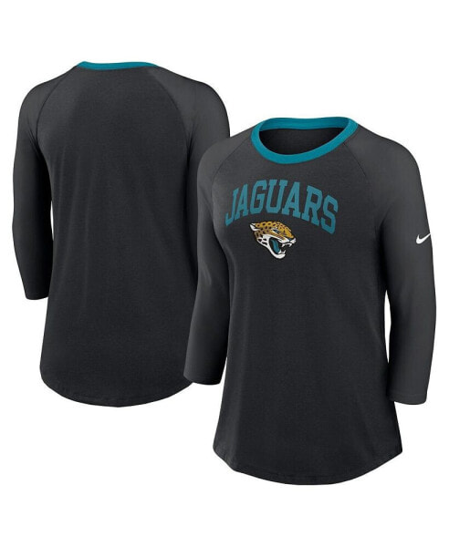 Women's Black Jacksonville Jaguars Raglan 3/4 Sleeve T-Shirt