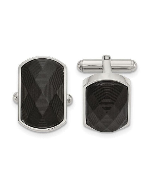 Stainless Steel Polished Black Carbon Fiber Inlay Cufflinks