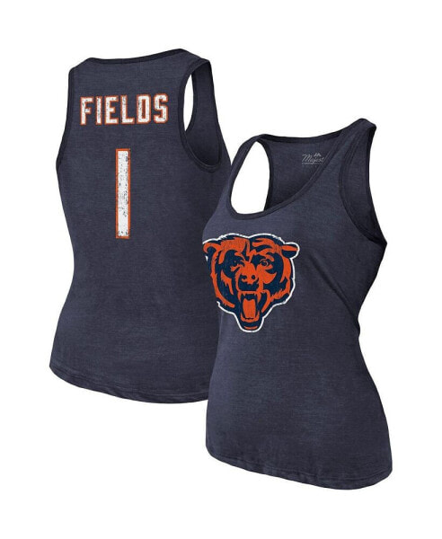 Women's Threads Justin Fields Navy Chicago Bears Player Name and Number Tri-Blend Tank Top