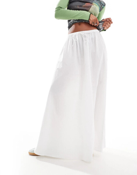 Monki slim elastic waistband with drawstring maxi skirt in white