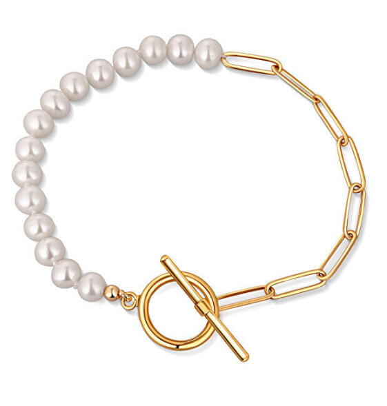 Trendy gold-plated bracelet with real river pearls JL0789