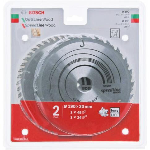 Bosch Piła Piła Dwupak Optiline Wood 190x2,6/1,6x30x48z + Speedline Wood 190x2,4/1,8x30x24z