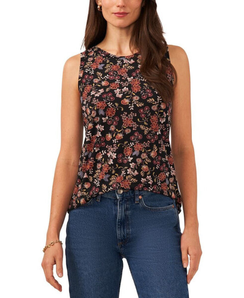 Women's Floral-Print Keyhole Sleeveless Top