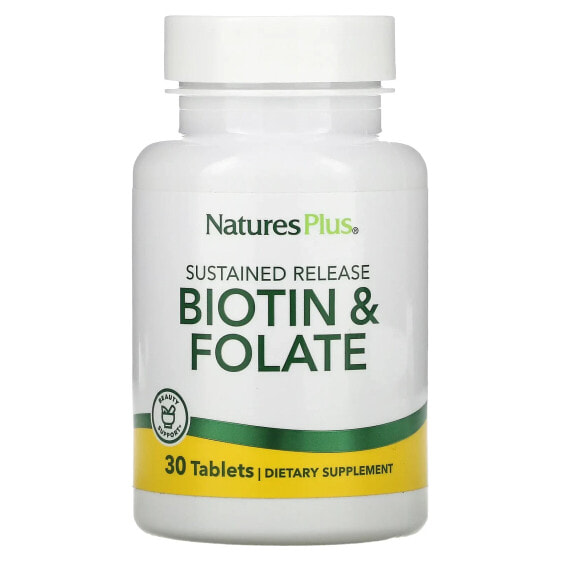 Витаминный комплекс для здоровья кожи NaturesPlus Sustained Release Biotin & Folate, 30 таблеток
