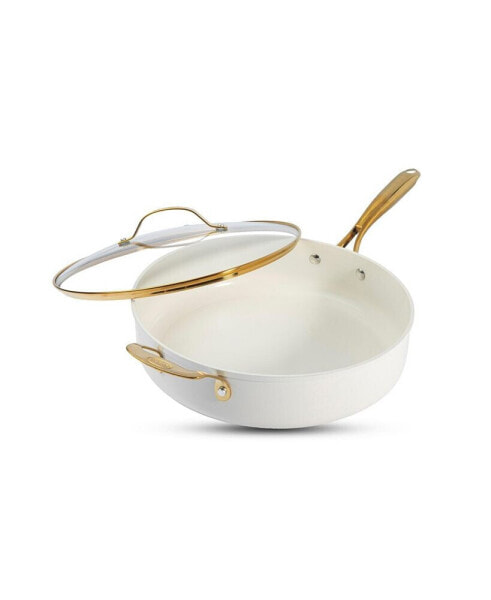 Natural Collection Ceramic Coating Non-Stick 5.5 Qt Deep Saute Pan with Lid and Gold-Tone Handle