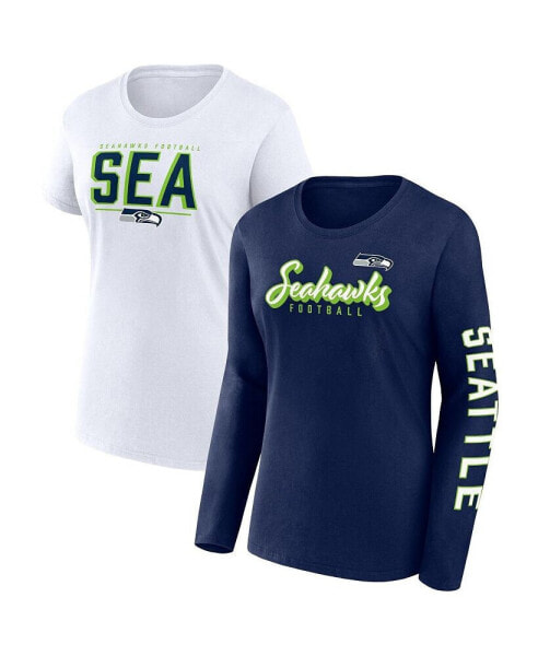 Women's College Navy, White Seattle Seahawks Two-Pack Combo Cheerleader T-shirt Set