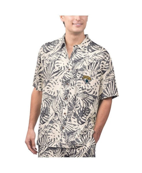 Рубашка для мужчин Margaritaville с принтом Монстера, цвет - песочный, Jacksonville Jaguars - Party Button-Up