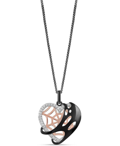 Diamond Spiderman Venom Heart 18" Pendant Necklace (1/10 ct. t.w.) in Sterling Silver, Rose Gold-Plate, & Black Rhodium-Plate