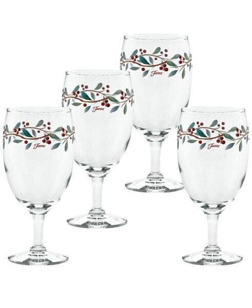 Nutcracker Holly Footed Goblet Glasses, Set of 4