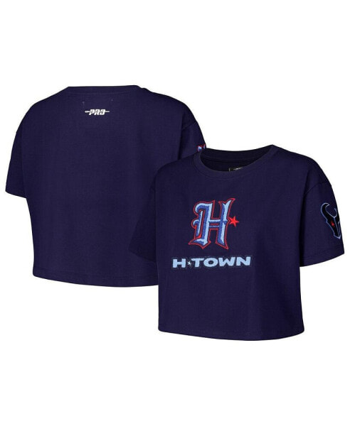 Women's Navy Houston Texans H-Town Cropped Boxy T-Shirt