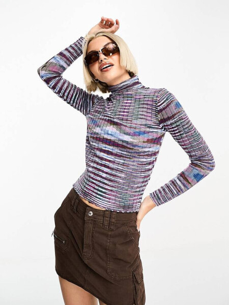 Daisy Street roll neck jumper in purple space  dye